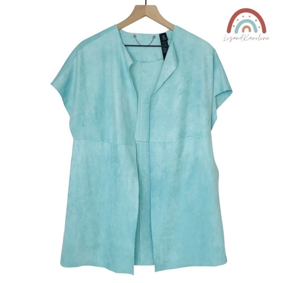 Chico’s Black Label Faux Suede Oversized Longline Open Front Short Sleeve Jacket - Picture 1 of 12